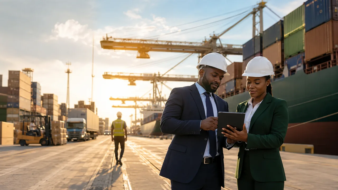 Professionnels de l’import-export au sein d’une plateforme logistique portuaire